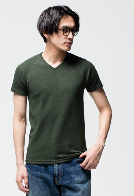ストレッチフライス Vネックショートスリーブ Tシャツ - DARK GREEN