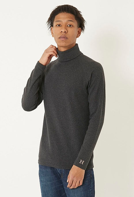 ストレッチフライス タートルネック ロングスリーブ Tシャツ - DARK GREY