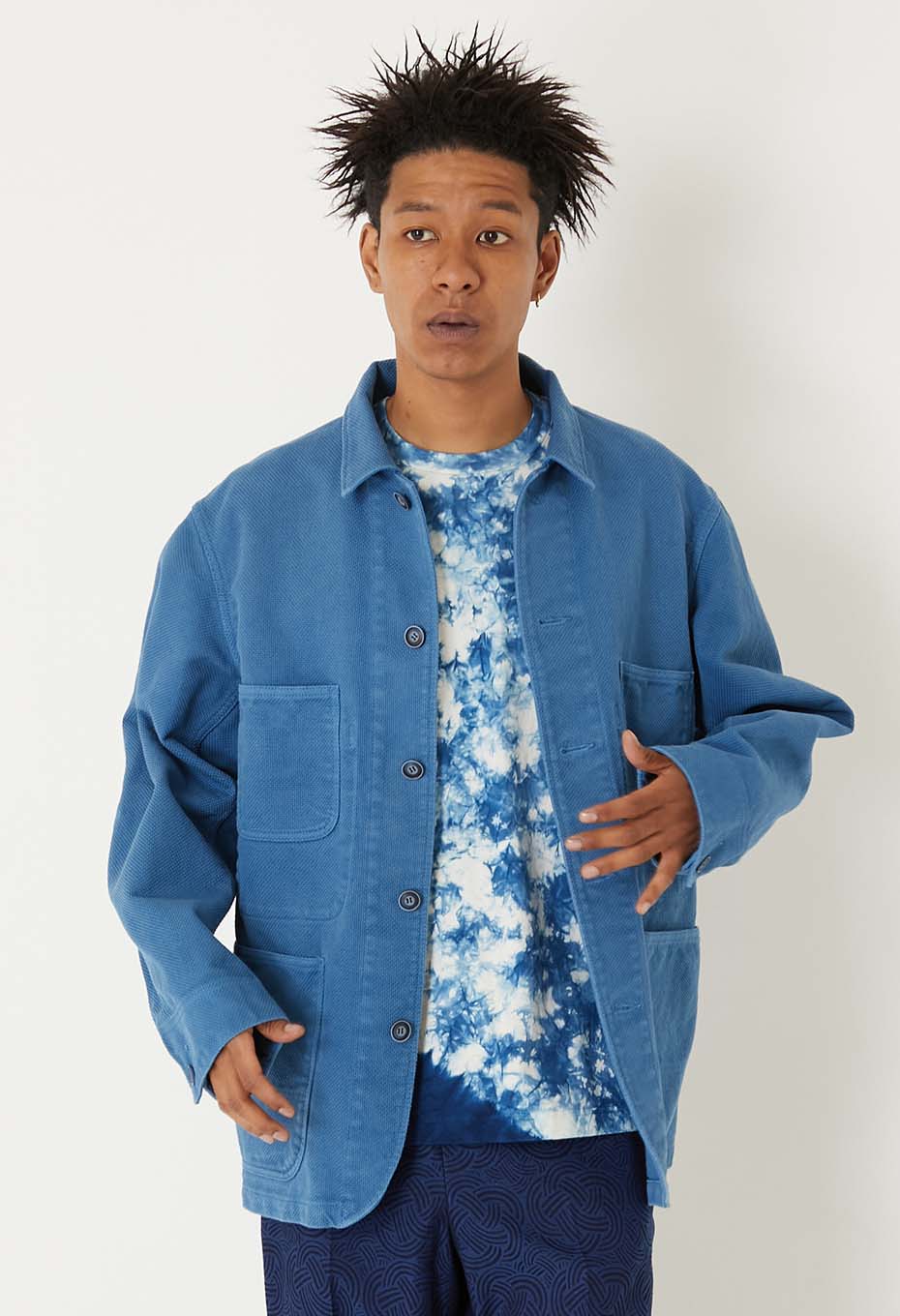 ブルーインディゴサシコ カバーオール - INDIGO