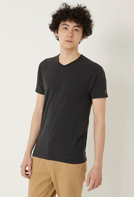 ストレッチフライス Vネックショートスリーブ Tシャツ - DARK GREY
