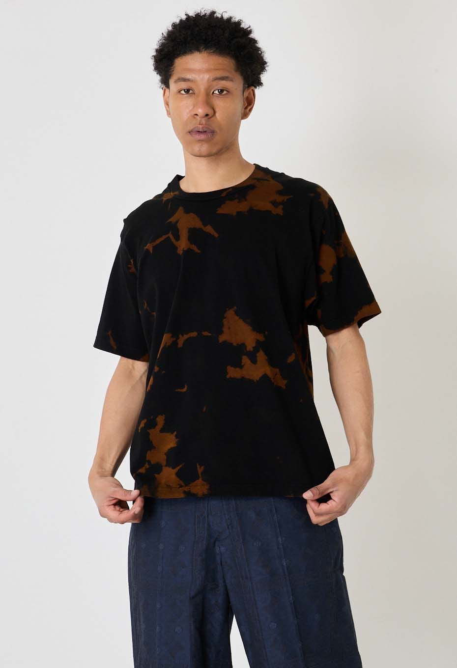 オーガニックコットン テシボリ バッセン ショートスリーブＴシャツ - BLACK