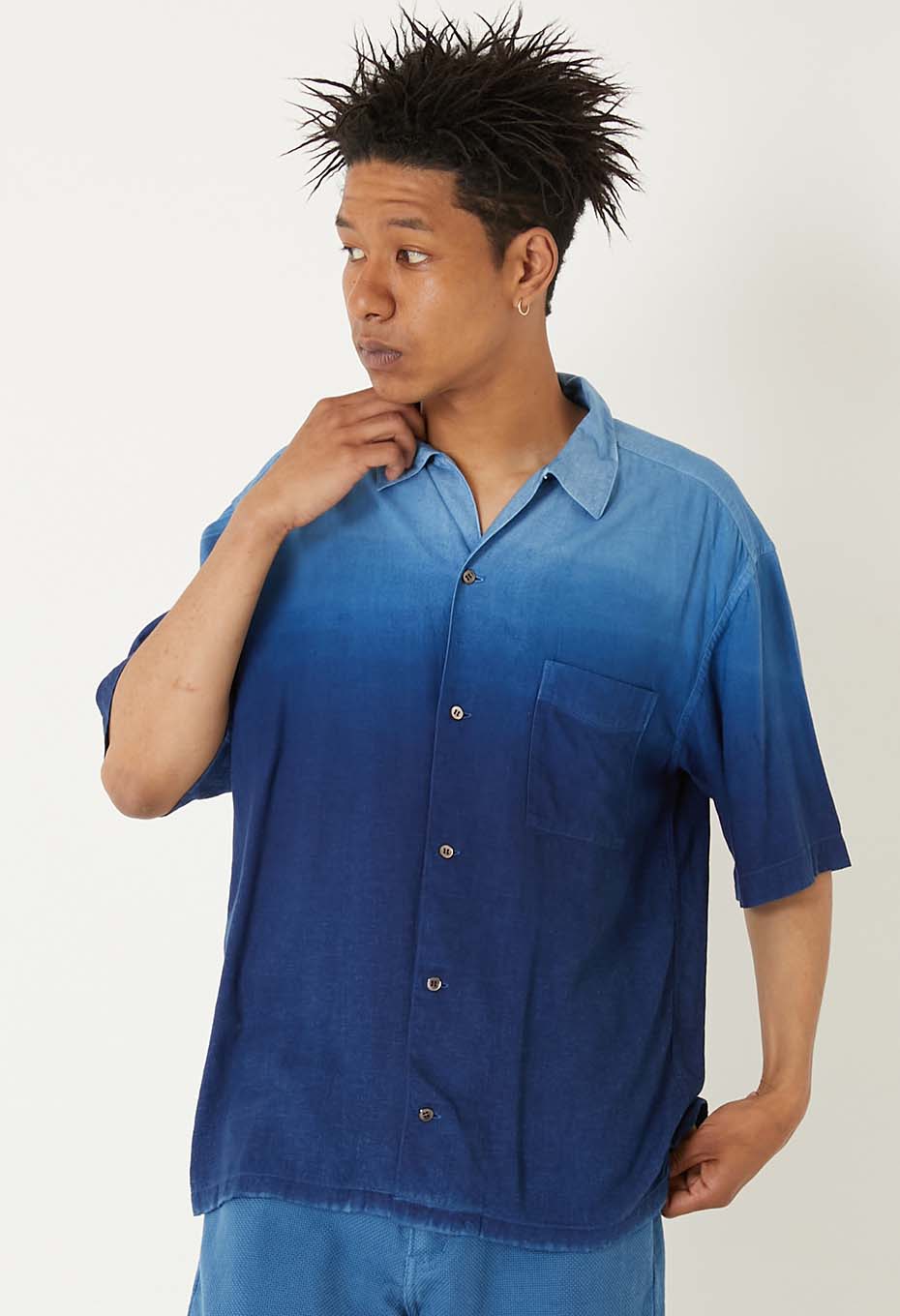 インディゴテゾメ グラデーションリネン ショートスリーブシャツ - INDIGO