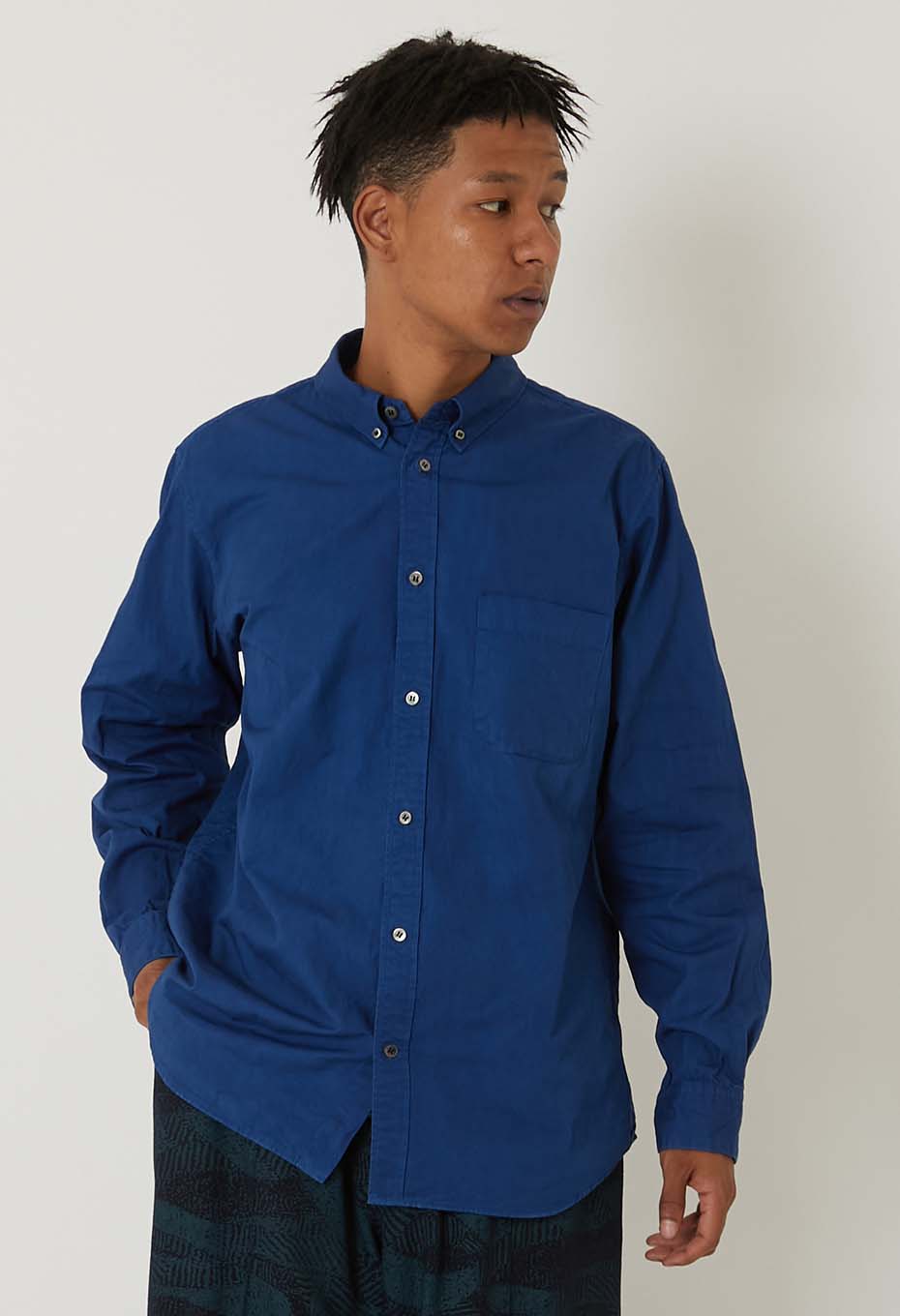 fine ox Woven Pure Indigo  Button-down long sleeve shirt - INDIGO