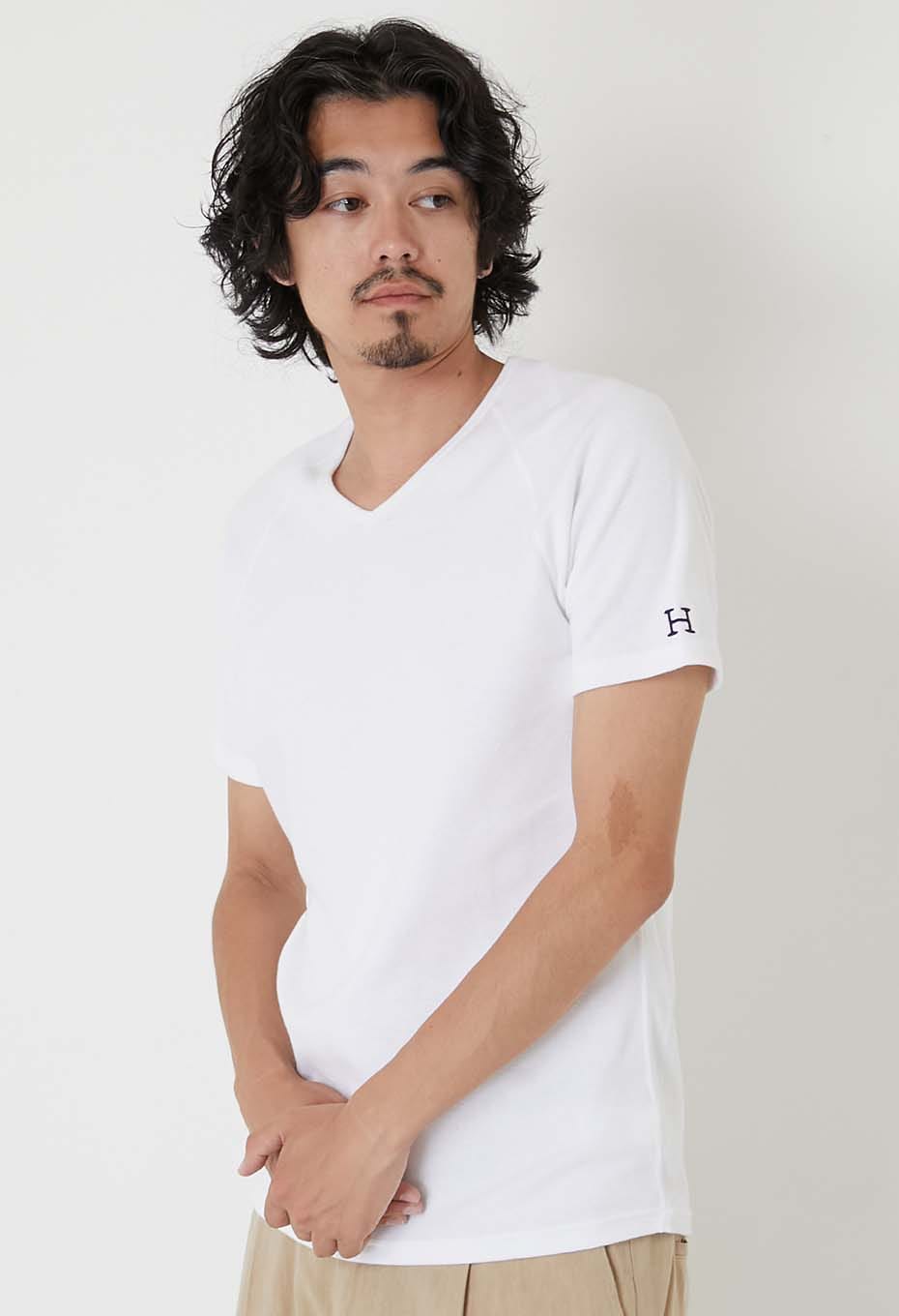 ストレッチフライス Vネックショートスリーブ Tシャツ - WHITE