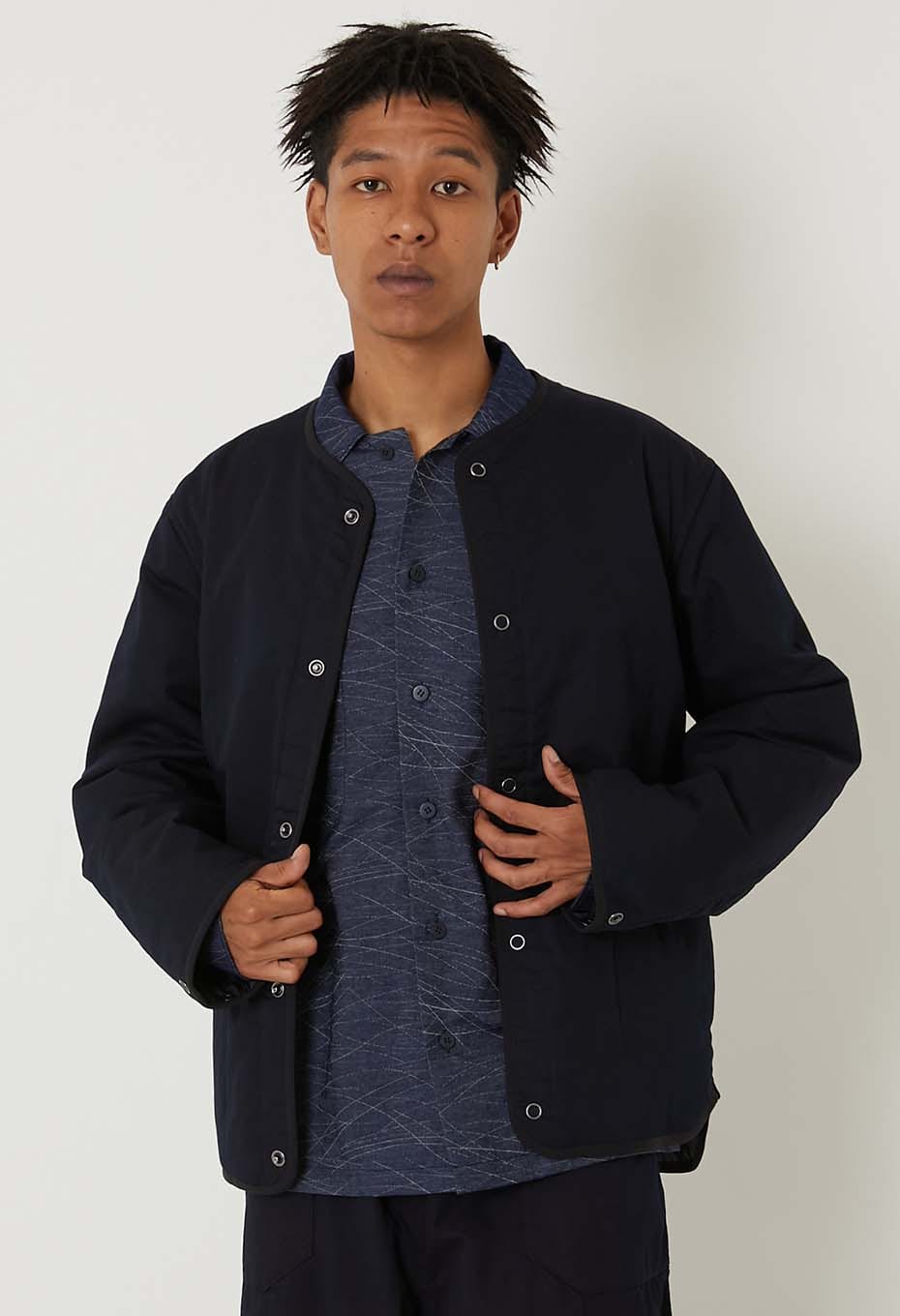 Indigo Nylon Satin Kazenami Quilt Jacket - INDIGO