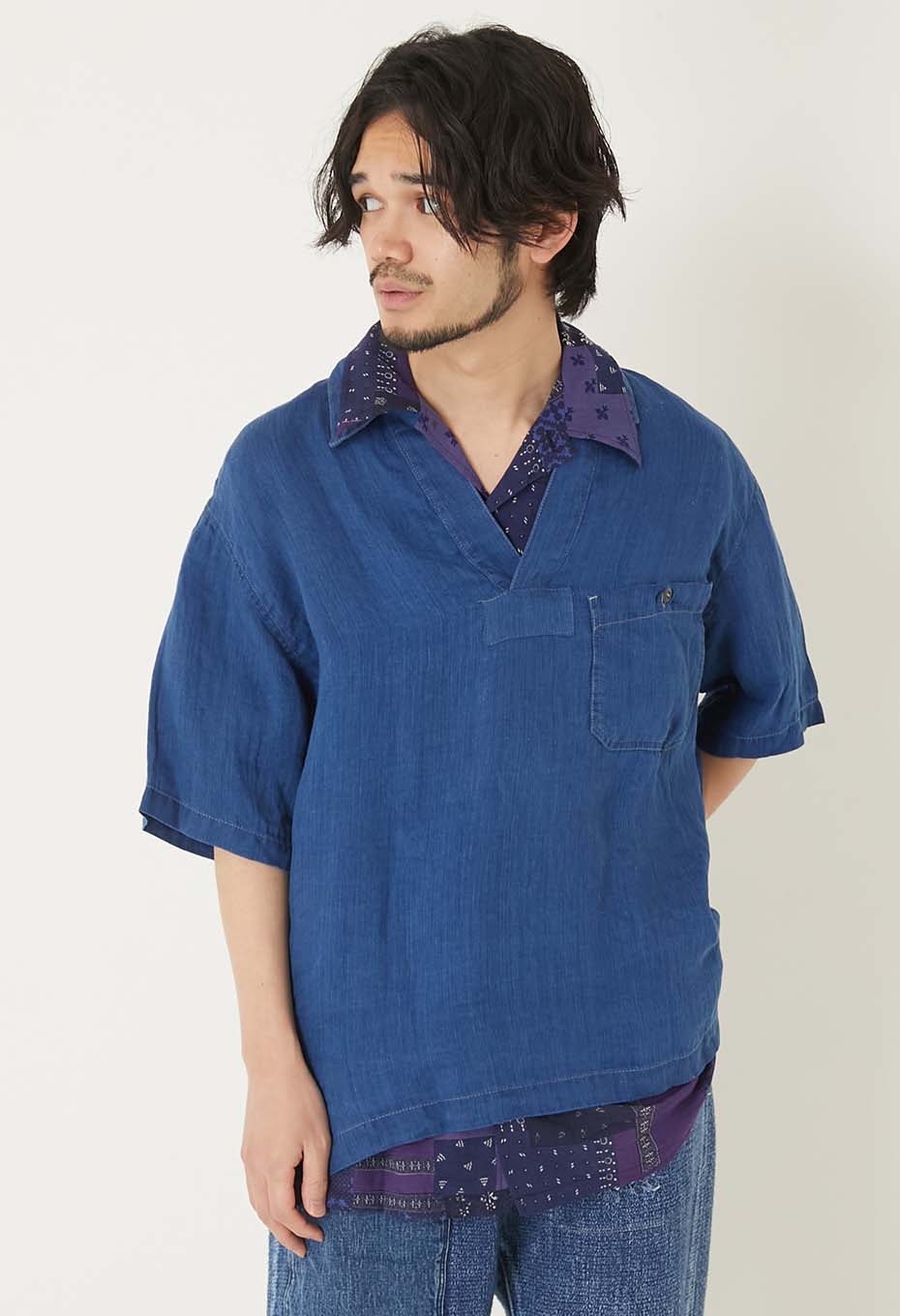 インディゴリネン ハイカウントツイルスキッパーシャツ - INDIGO