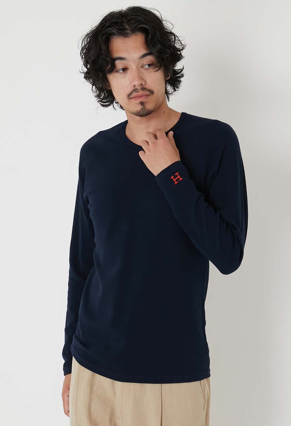 ストレッチフライス Vネックロングスリーブ Tシャツ - DARK NAVY