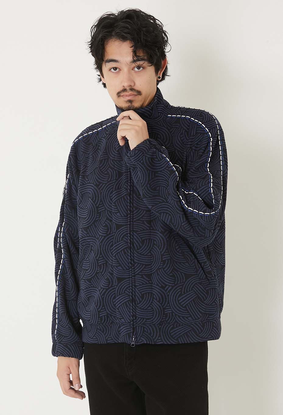 Mizuhiki Knit Jacquard Track Jacket - DARK NAVY