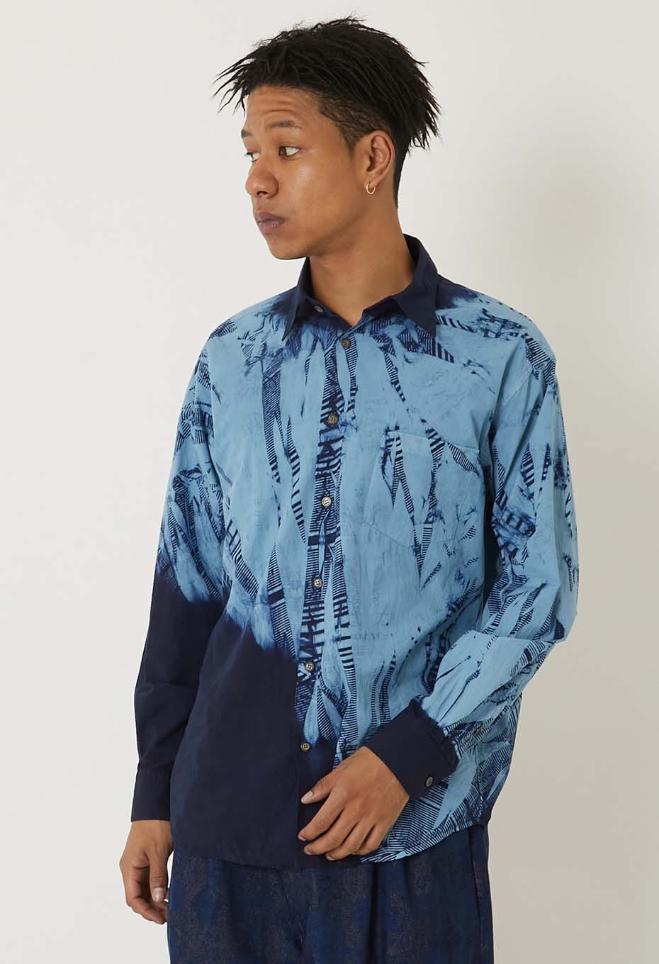 Woven Pure Indigo Itajime regular collar shirt - INDIGO