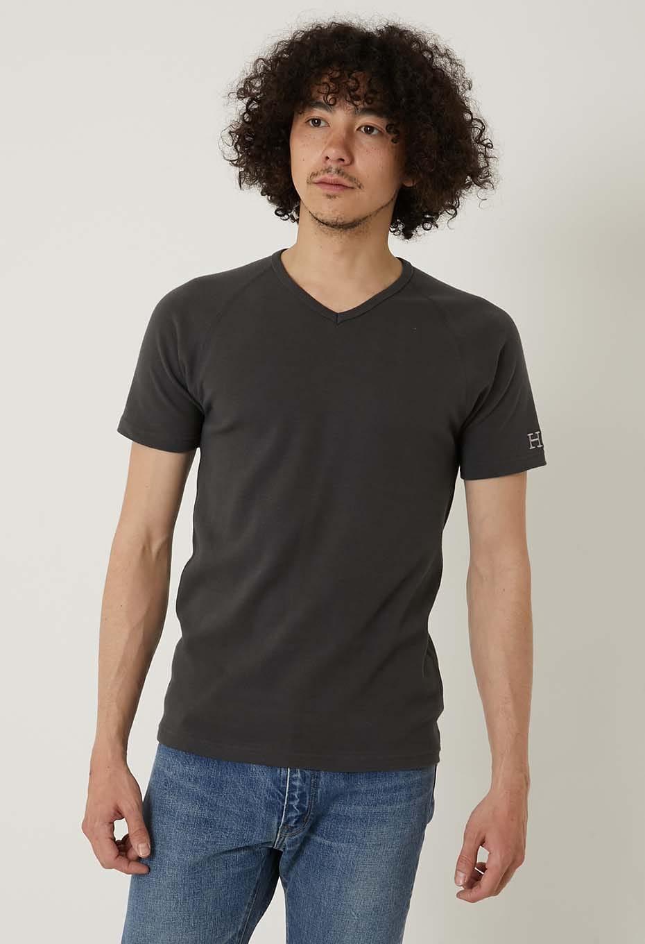 ストレッチフライス Vネックショートスリーブ Tシャツ - CHARCOAL