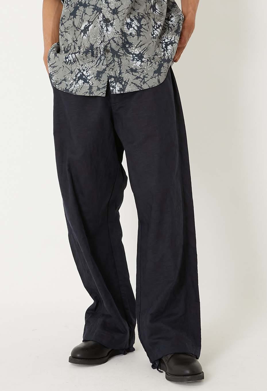 Linen mix glass pattern draw pants - DARK NAVY