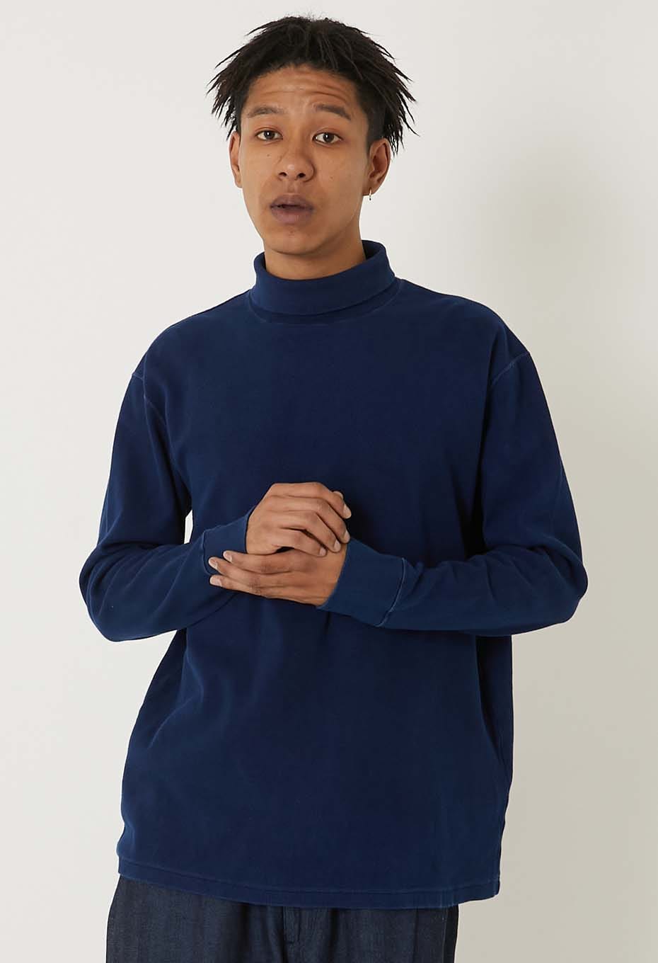ムライトテレコ テゾメ ニードルステッチ タートルネック Tシャツ ユニセックス - INDIGO