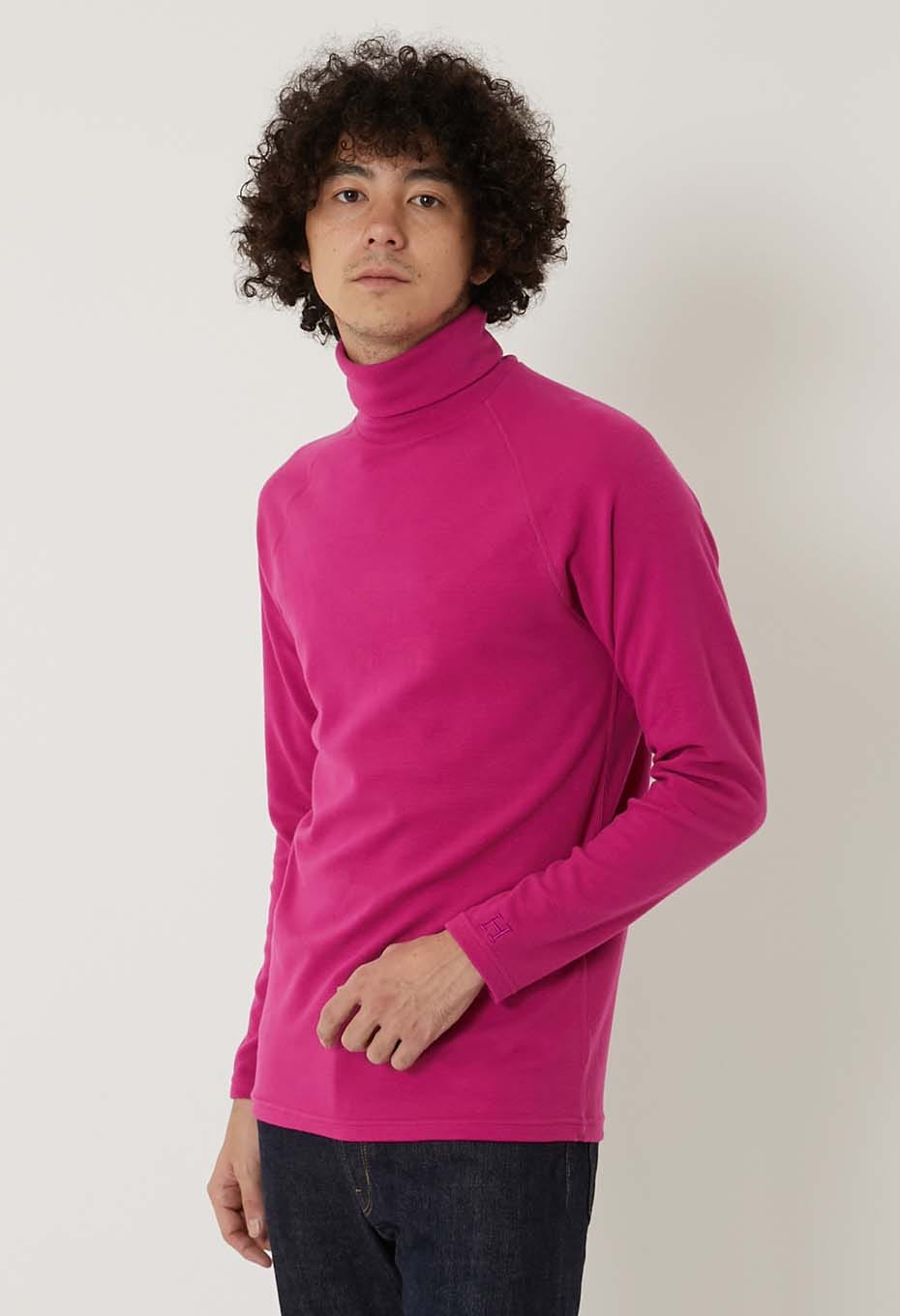 ストレッチフライス タートルネック ロングスリーブ Tシャツ - DARK PINK