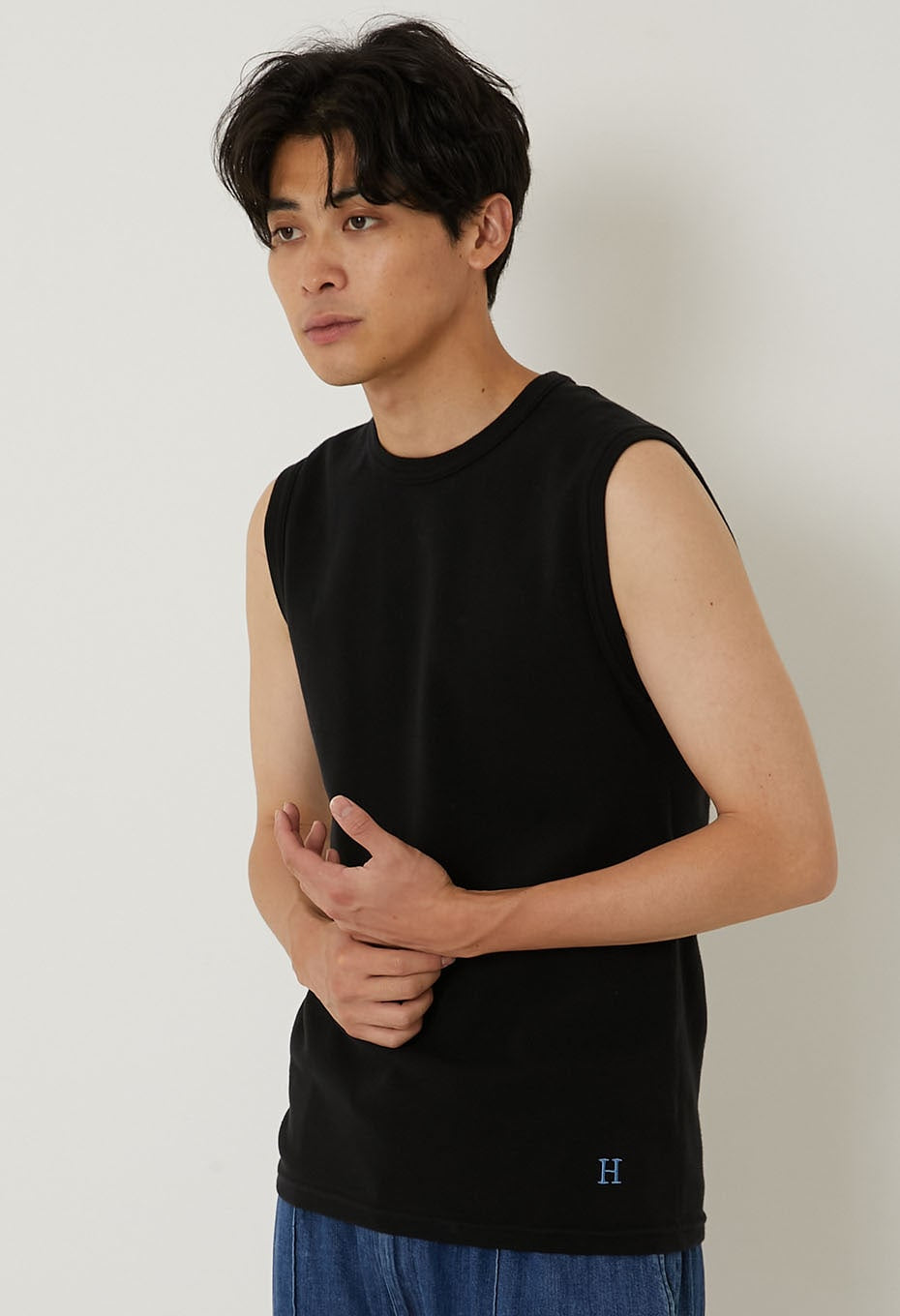 ストレッチフライス ノースリーブ Tシャツ - BLACK