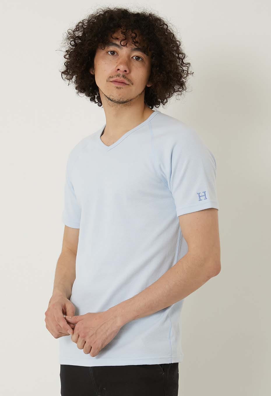 ストレッチフライス Vネックショートスリーブ Tシャツ - LIGHT BLUE