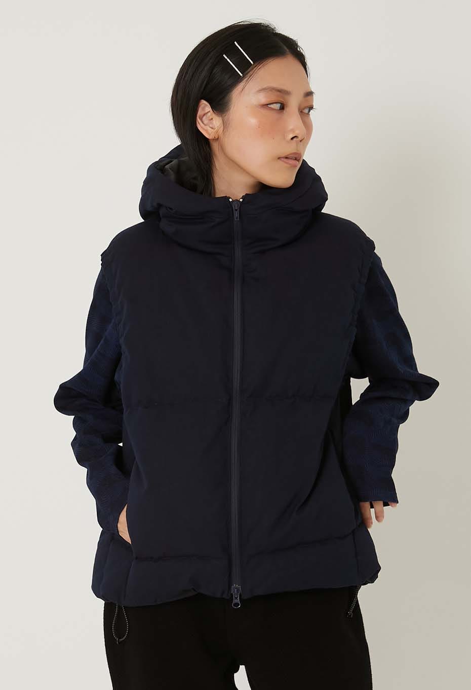 Indigo nylon satin recycled down hooded vest - INDIGO