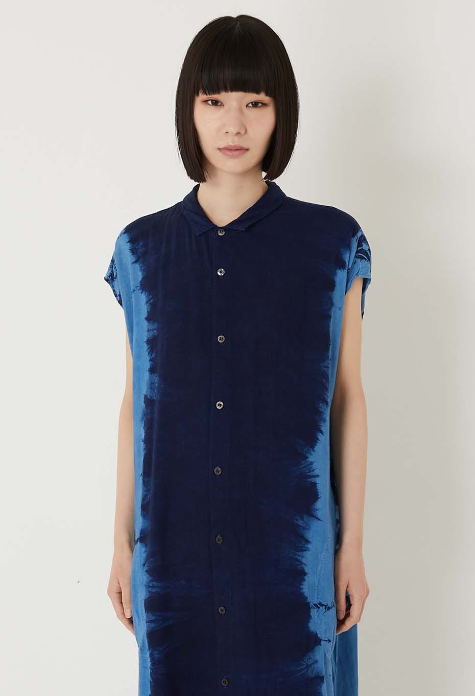 Aigasaneshibori linen shirt dress - INDIGO