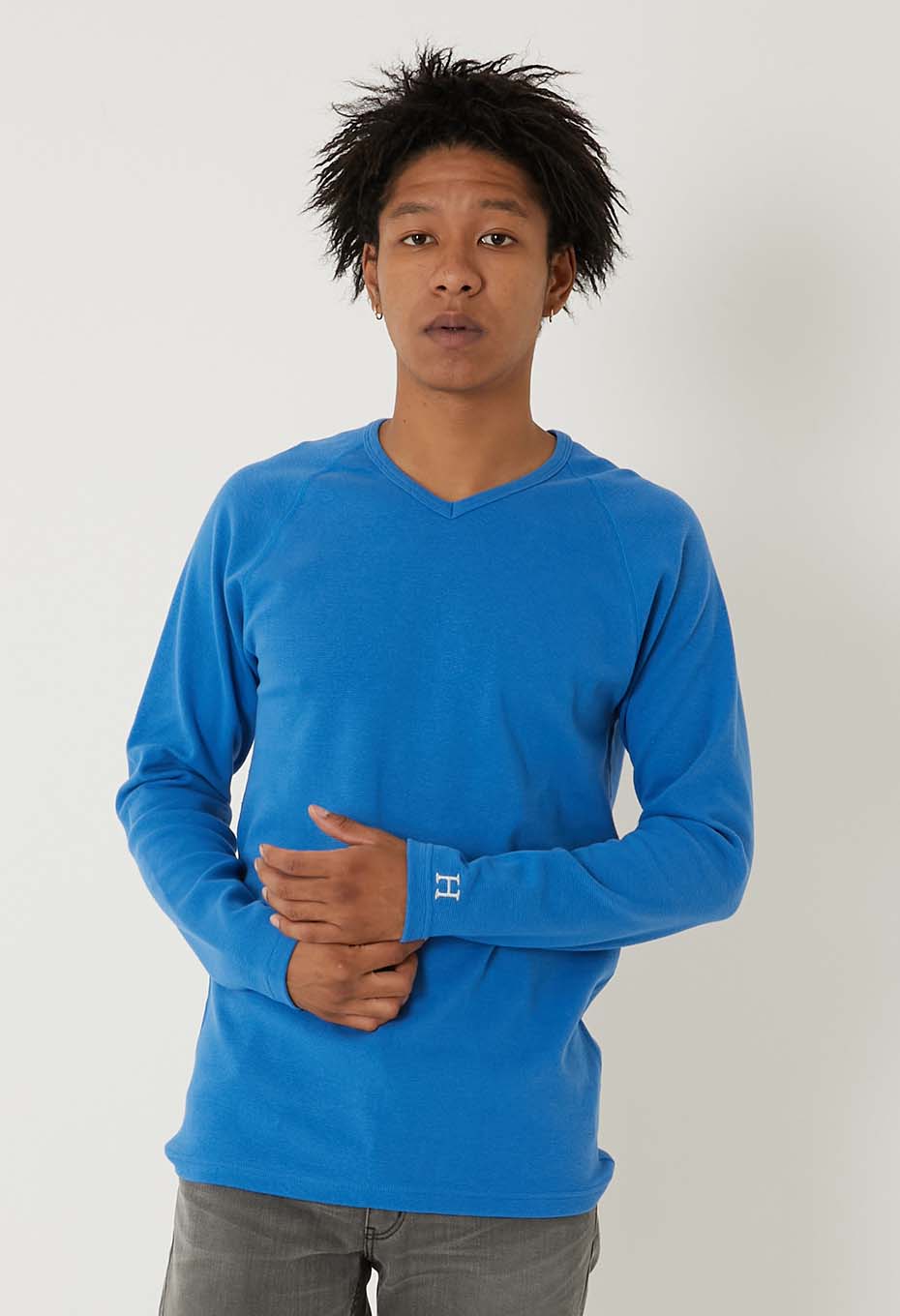 ストレッチフライス Vネックロングスリーブ Tシャツ - ROYAL BLUE