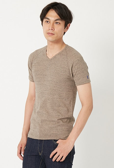 ストレッチフライス Vネックショートスリーブ Tシャツ - KHAKI