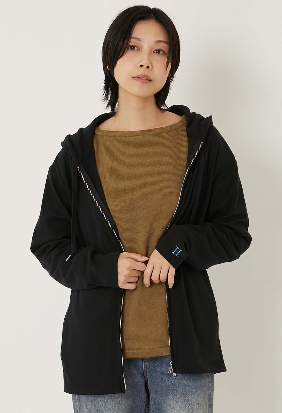 ストレッチフライス 9.5oz ZIPUP パーカー - BLACK