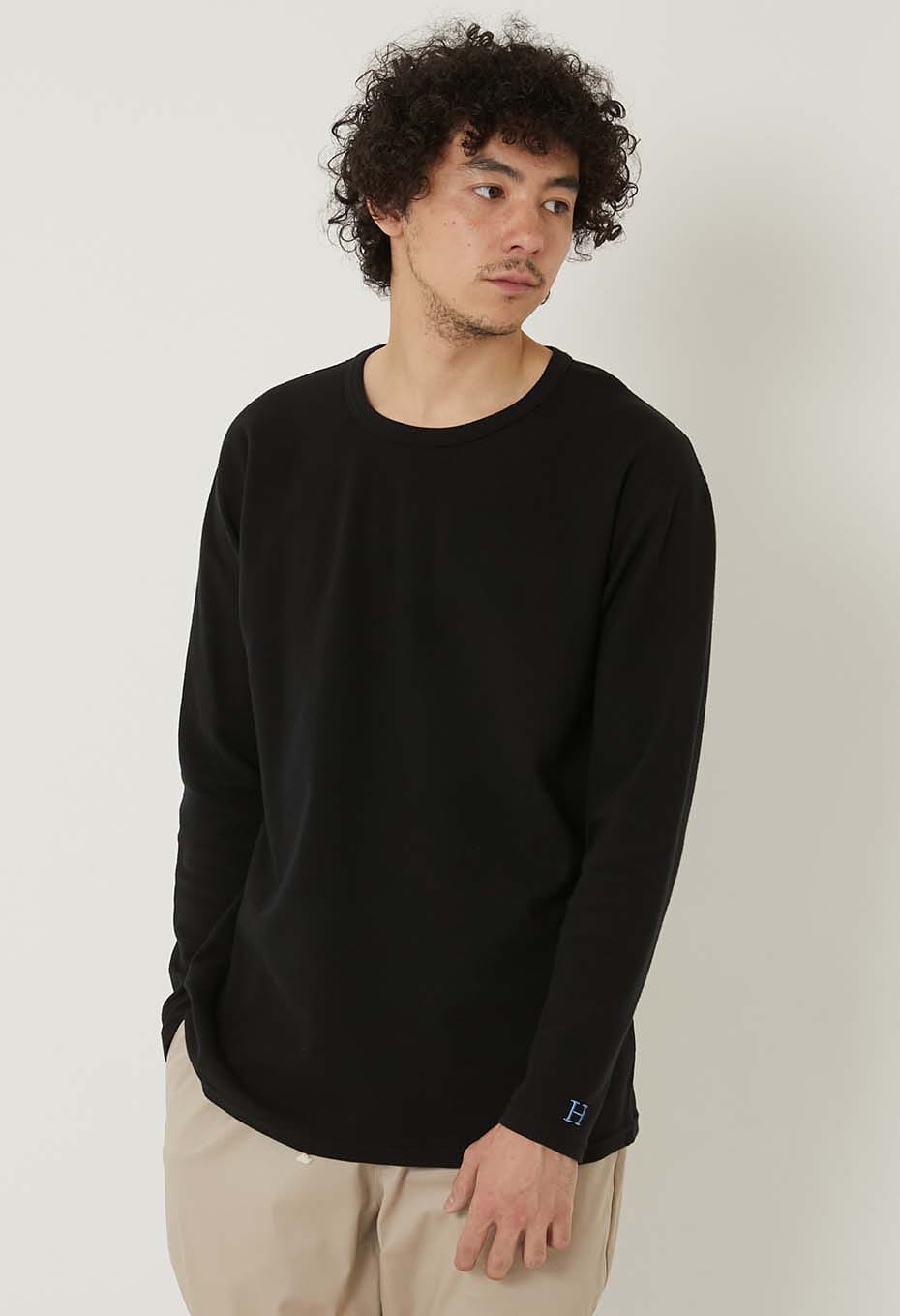 ストレッチフライス コンフォータブル ロングスリーブ Tシャツ - BLACK