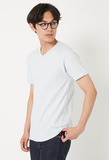 ストレッチフライス Vネックショートスリーブ Tシャツ - SAX