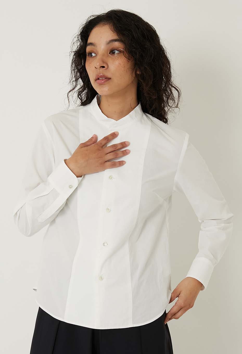 Organic cotton stand collar shirt for women - WHITE