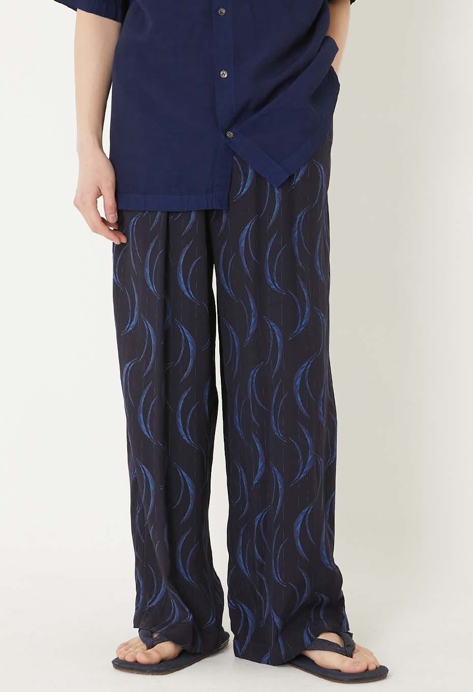 Rayonette Mebuki Print Easy Pants - DARK NAVY