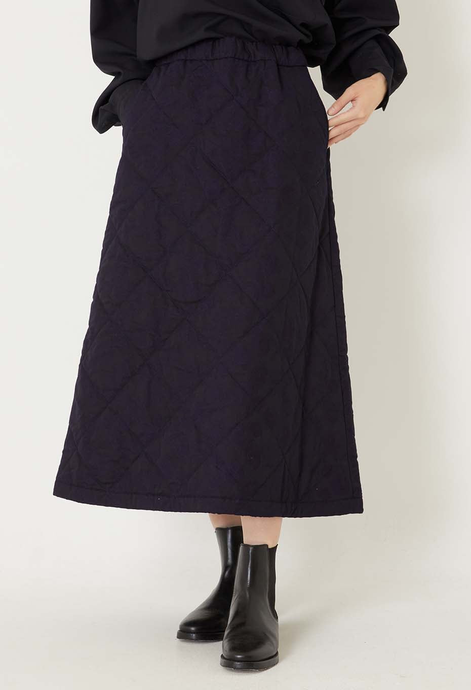Indigo Tsujigahana Quilted Skirt - INDIGO