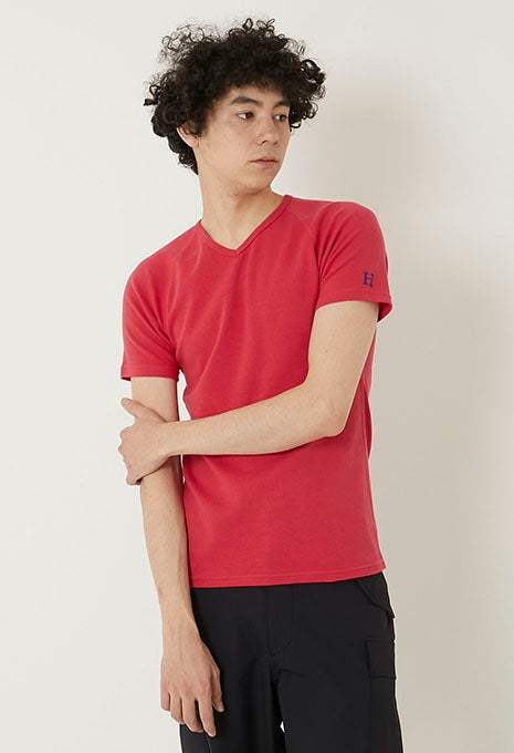 ストレッチフライス Vネックショートスリーブ Tシャツ - SCARLET