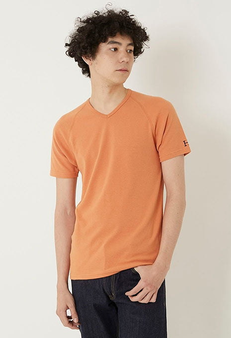 ストレッチフライス Vネックショートスリーブ Tシャツ - ORANGE