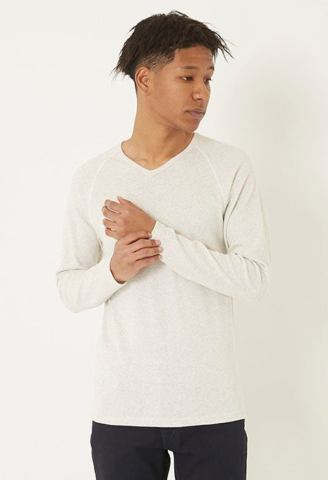 ストレッチフライス Vネックロングスリーブ Tシャツ - NATURAL