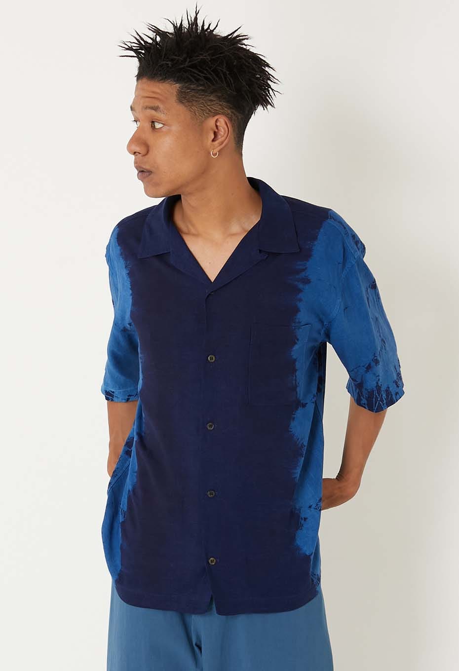 Aigasaneshibori linen short sleeve shirt - INDIGO