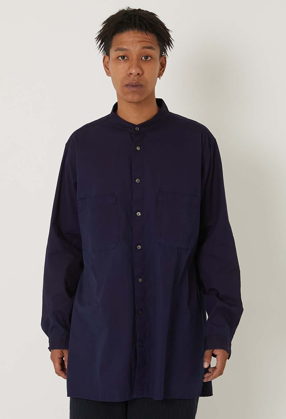 コットンピンオックス テゾメ バンドカラー ロングシャツ - INDIGO