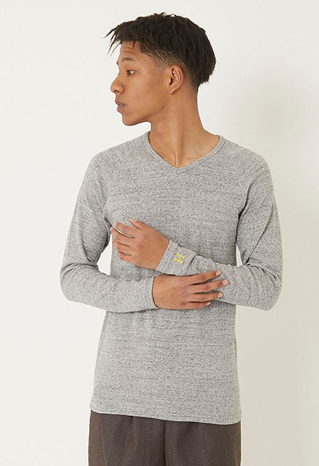 ストレッチフライス Vネックロングスリーブ Tシャツ - GREY