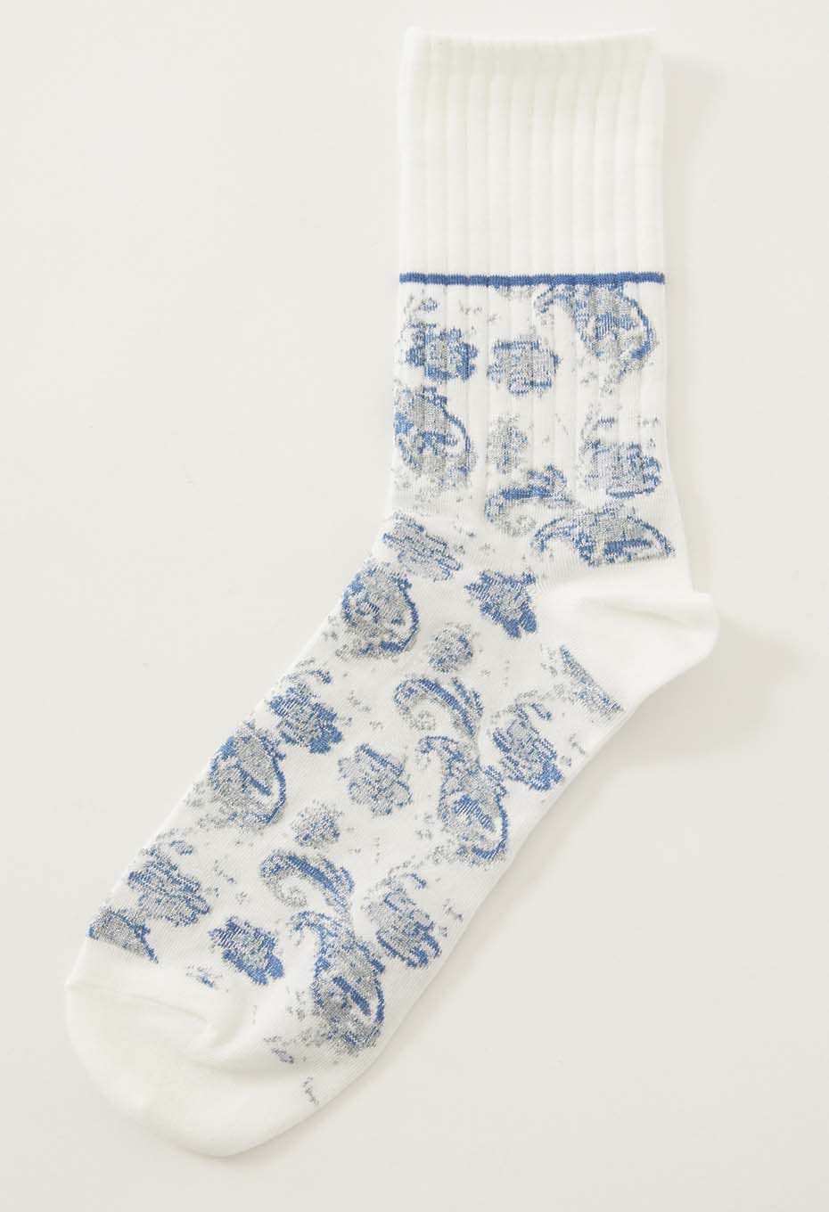 Tsujigahana Jacquard Socks - WHITE