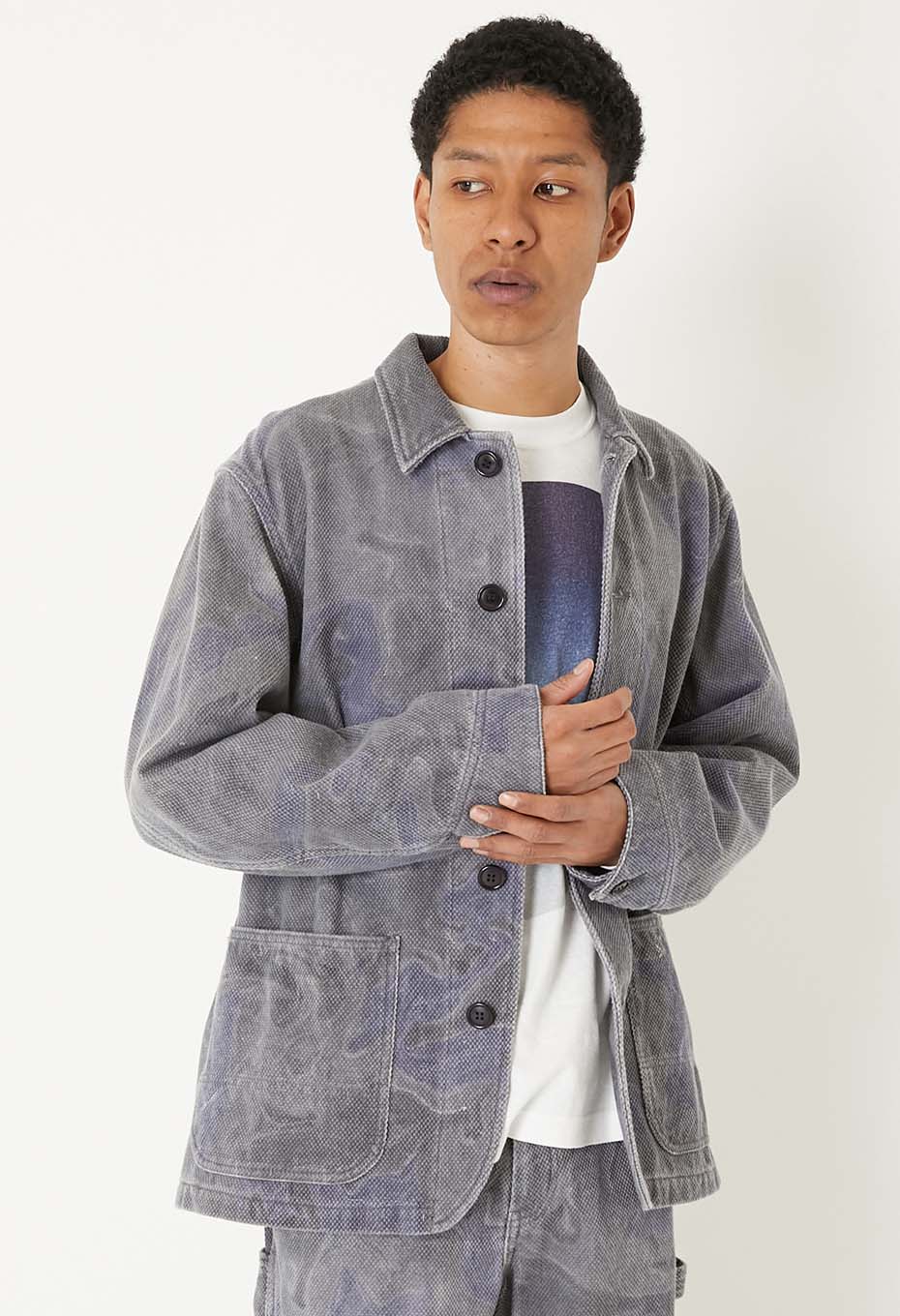 Kotsubusashiko Suminagashi Coverall - DARK NAVY