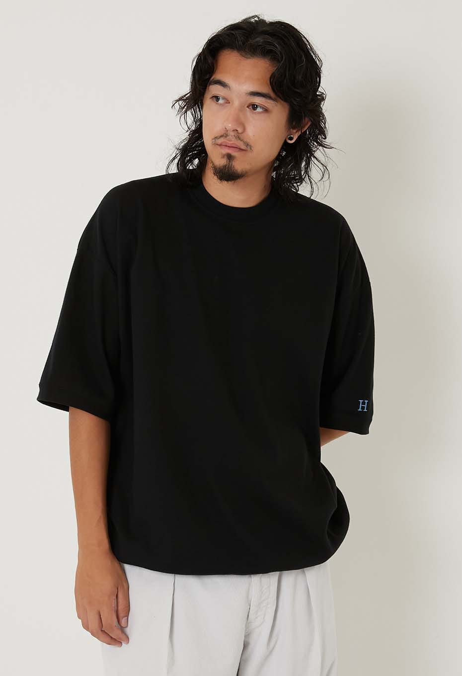 ストレッチフライス 9.5oz ヘムリブ ショートスリーブ Tシャツ - BLACK