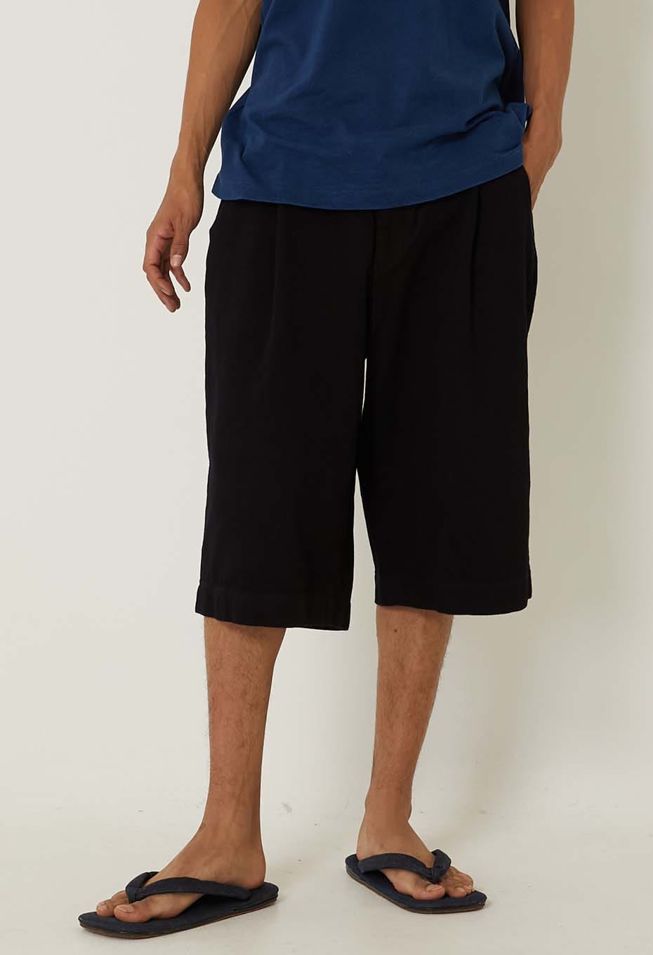 Woven Pure Indigo Sashiko wide shorts - A