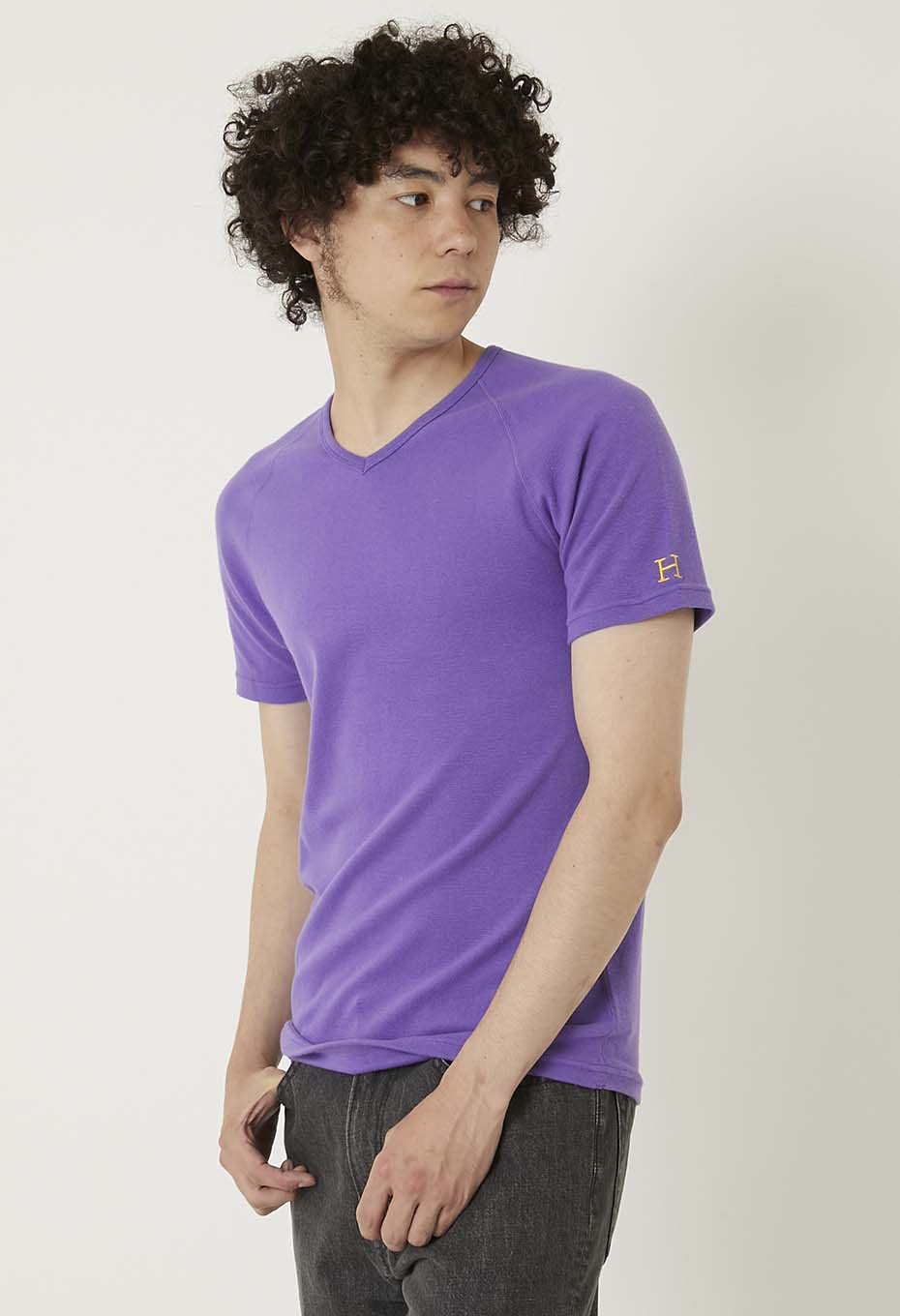 ストレッチフライス Vネックショートスリーブ Tシャツ - PURPLE