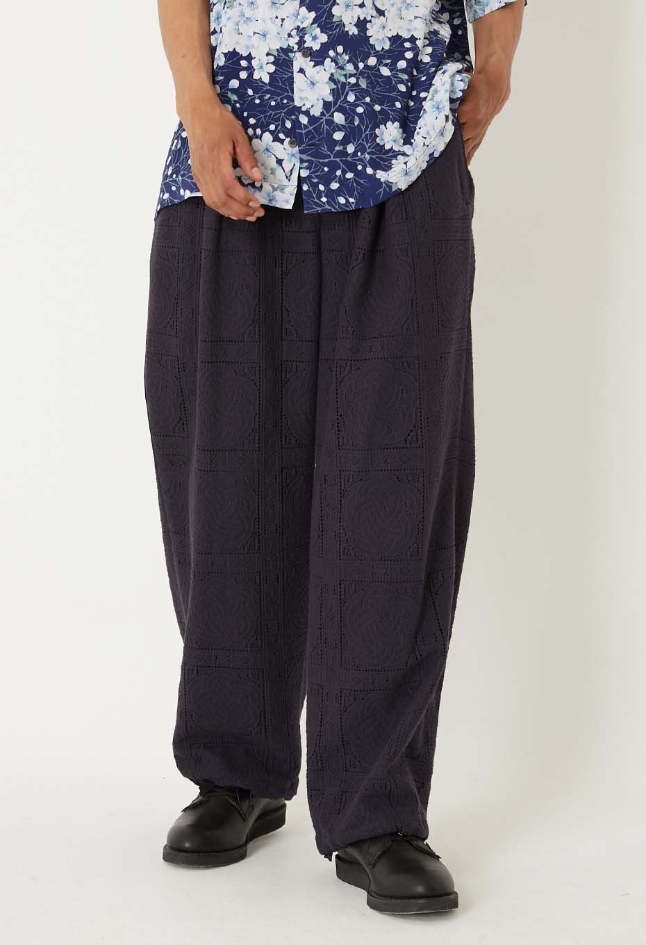 ミズヒキレース ドローストレートパンツ - DARK NAVY
