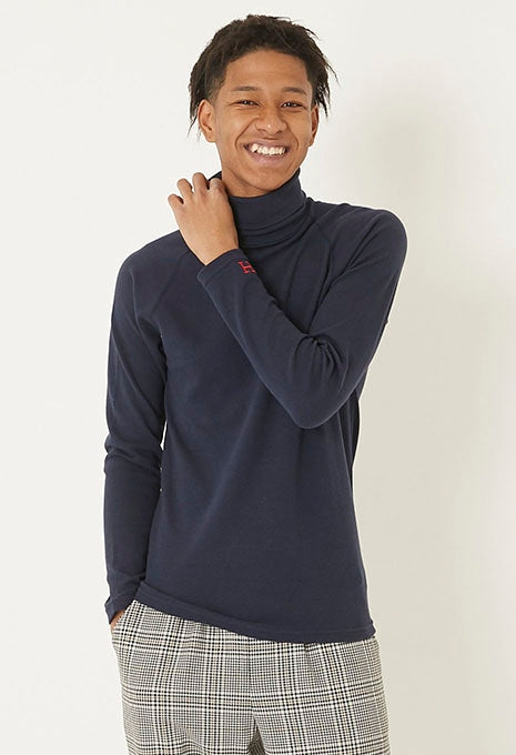 ストレッチフライス タートルネック ロングスリーブ Tシャツ - NAVY