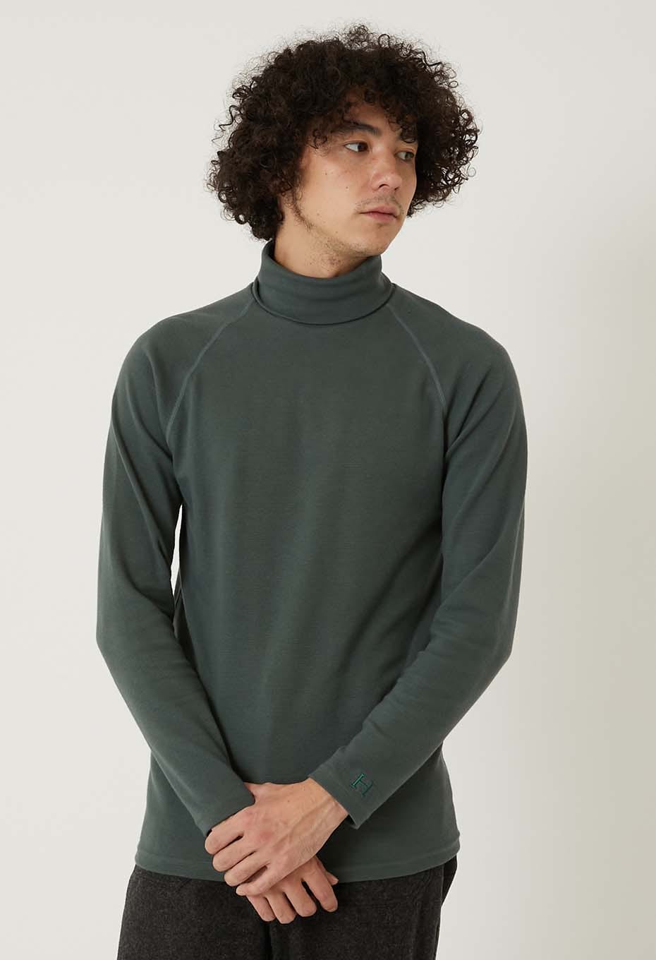 ストレッチフライス タートルネック ロングスリーブ Tシャツ - GREEN