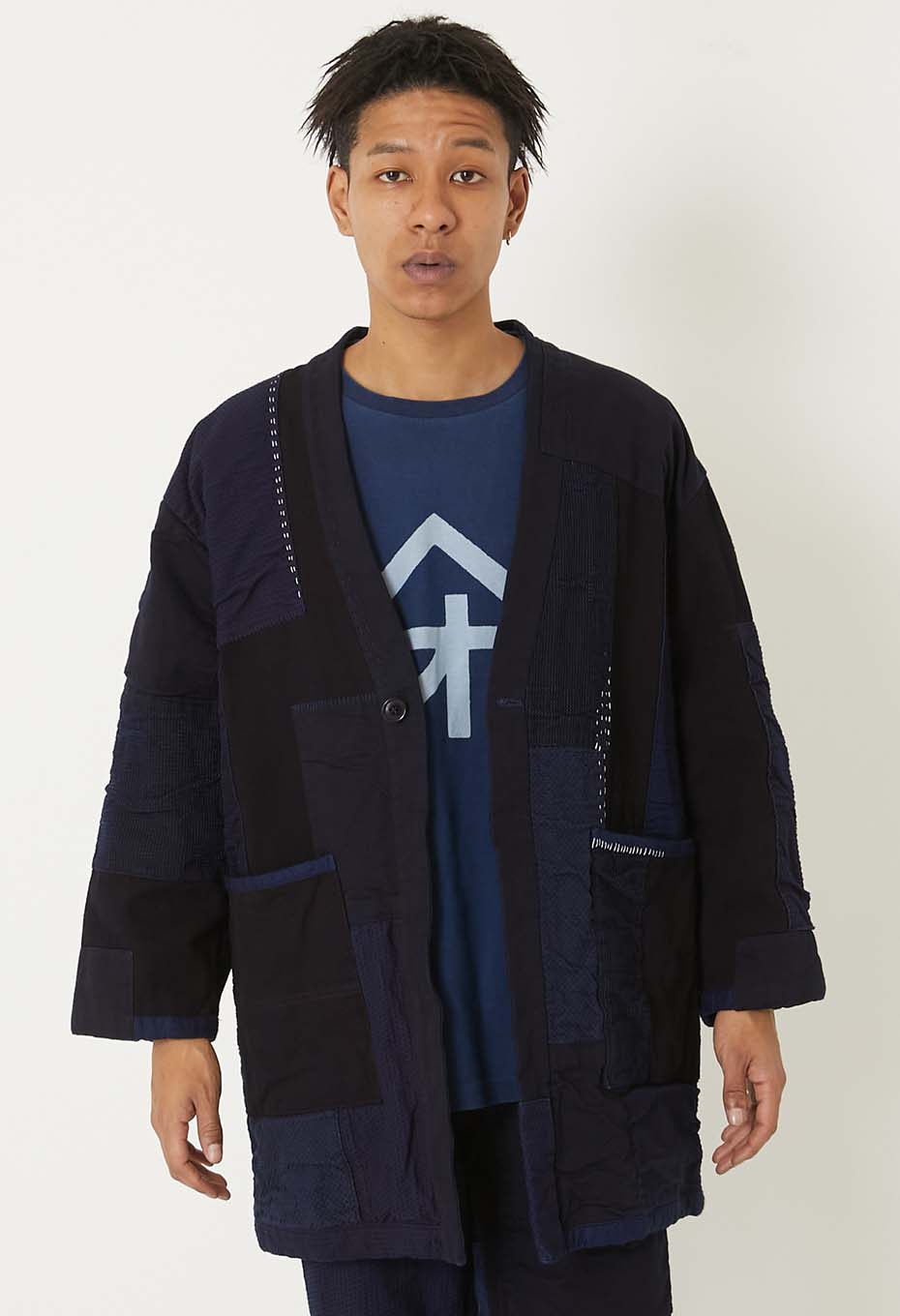 Woven Pure Indigo Sashiko Nenrin Haori - INDIGO