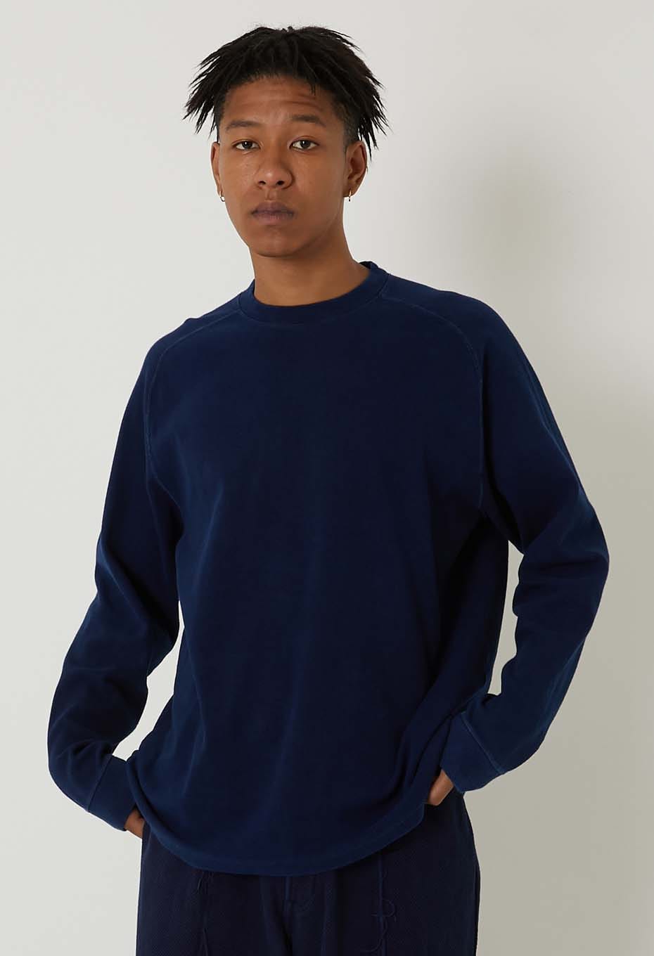 ムライトテレコ テゾメ ニードルステッチ ロングスリーブＴシャツ ユニセックス - INDIGO