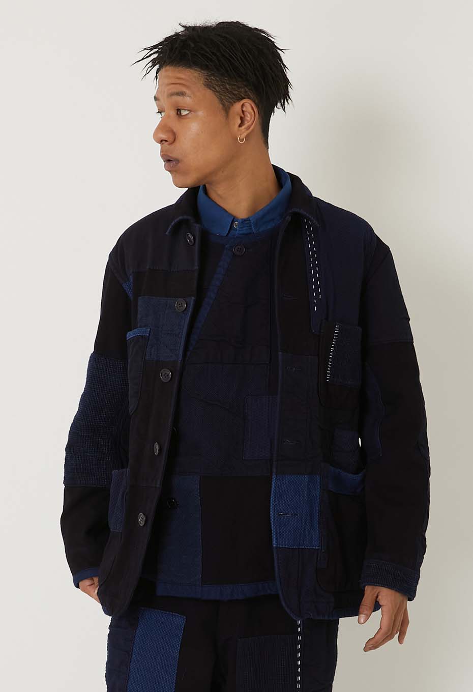 Woven Pure Indigo Sashiko Nerin Coverall - INDIGO
