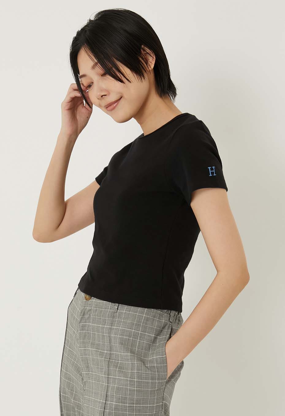 ストレッチフライス クロップド ショートスリーブ Tシャツ ウィメンズ - BLACK