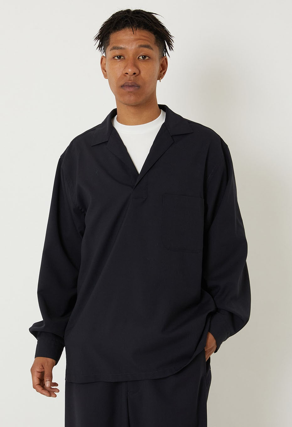Dry poplin mebukishu pullover shirt - DARK NAVY