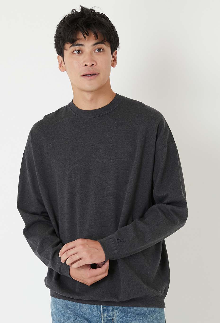 Stretch Fraise 9.5oz Hemrib Long Sleeve T-Shirt - CHARCOAL