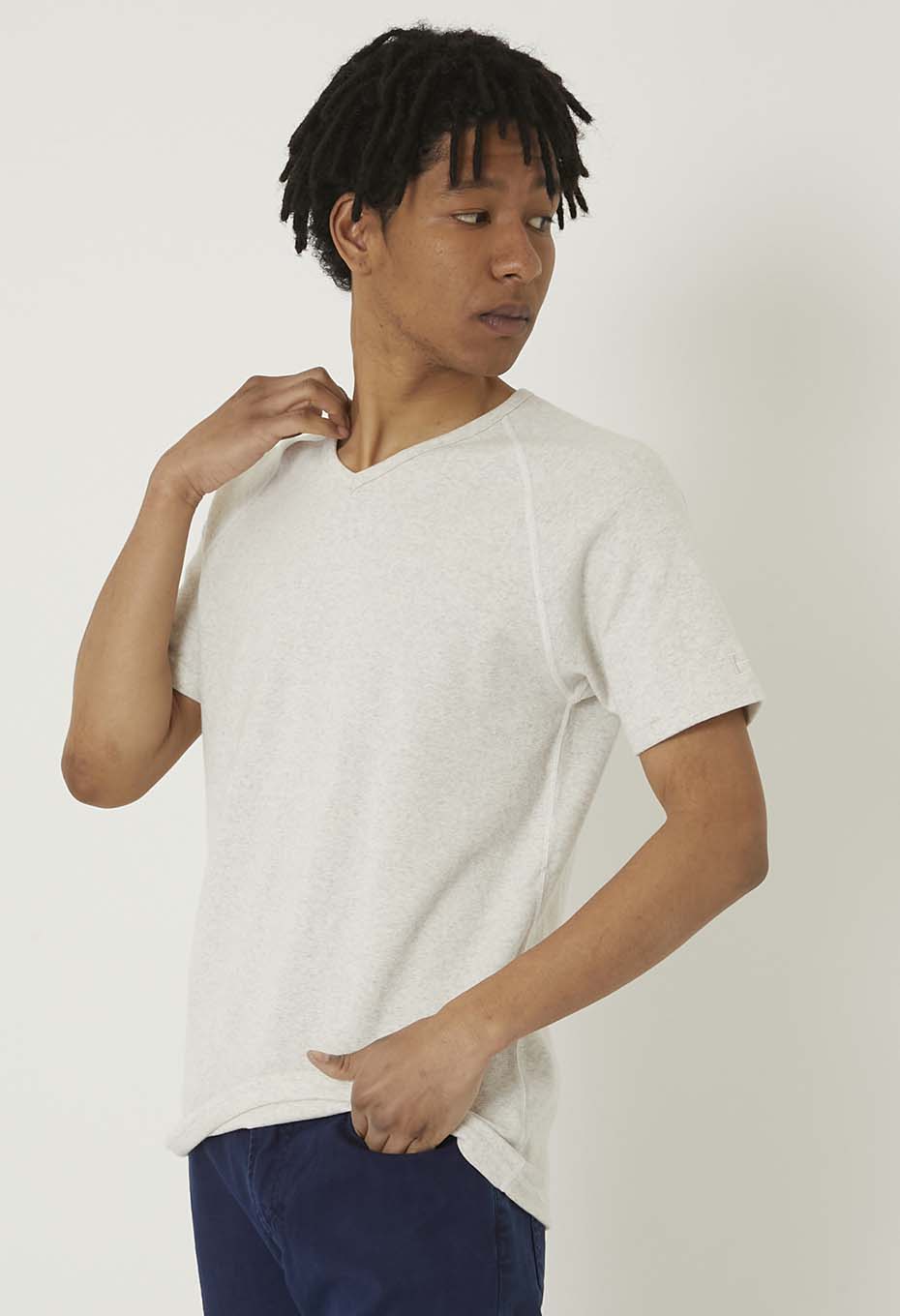 ストレッチフライス Vネックショートスリーブ Tシャツ - NATURAL